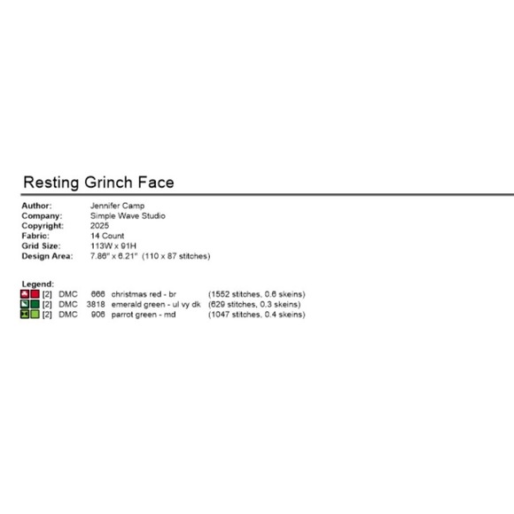 The Grinch Resting Grinch Face Counted Cross Stitch Pattern Chart‎ - Picture 6 of 6